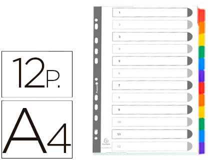 Juego de 12 separadores multitaladro Exacompta A4 cartulina blanca